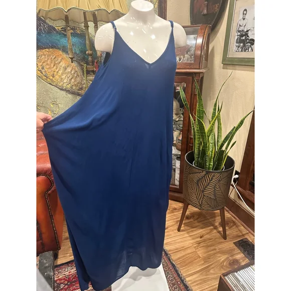 LOVESTITCH Navy Blue Gauze Maxi Dress Pockets S/M - Picture 4 of 12